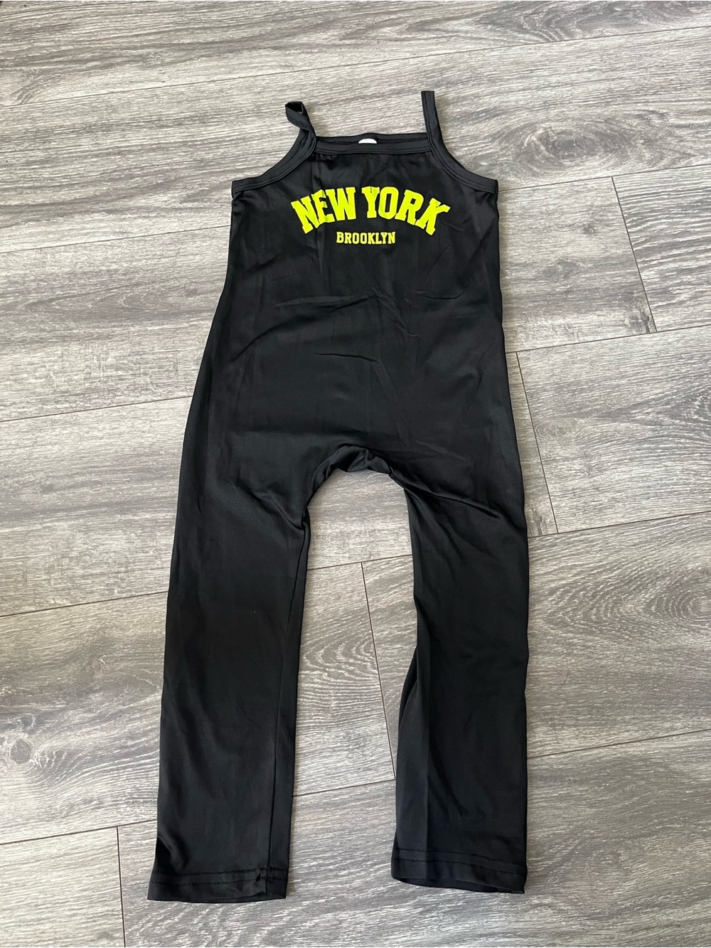 SHEIN Black Jumpsuit with Yellow "New York Brooklyn" Graphic